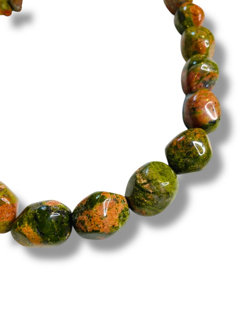 Natural Stone 15mm Unakite Beaded Necklace Toggle Clasp 17.5"