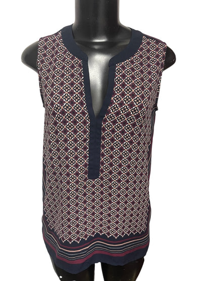 Size XS Loft Womens Split Neck Slightly Sheer Shirt Sleeveless Print