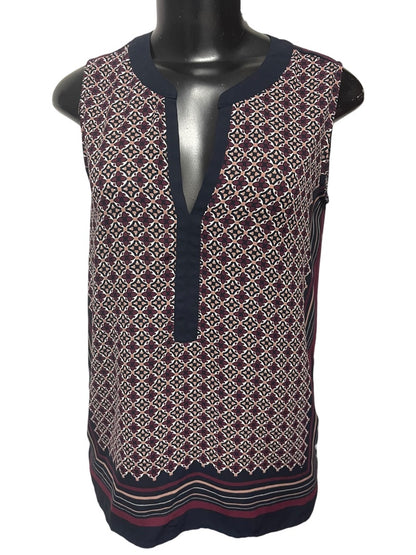 Size XS Loft Womens Split Neck Slightly Sheer Shirt Sleeveless Print