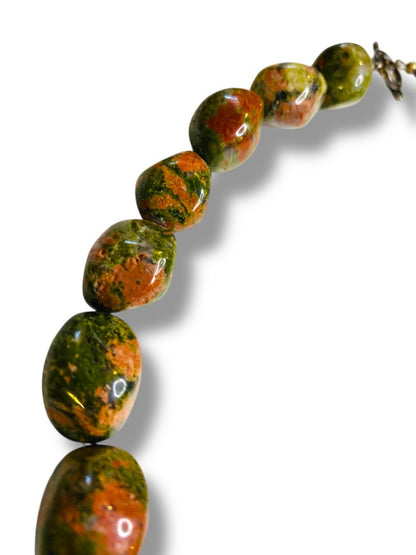 Natural Stone 15mm Unakite Beaded Necklace Toggle Clasp 17.5"