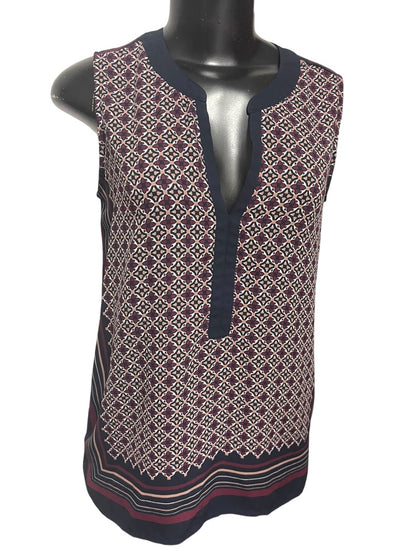Size XS Loft Womens Split Neck Slightly Sheer Shirt Sleeveless Print