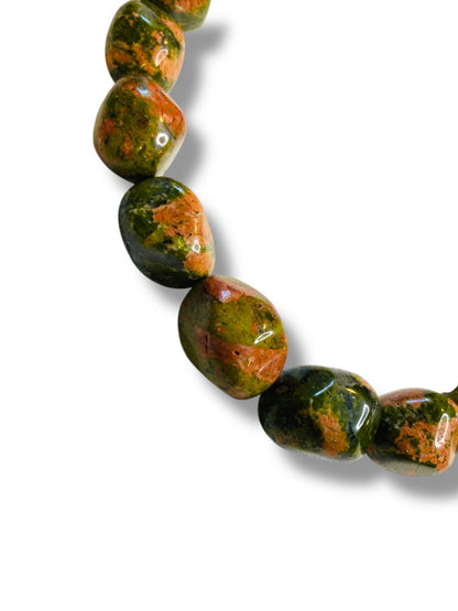 Natural Stone 15mm Unakite Beaded Necklace Toggle Clasp 17.5"