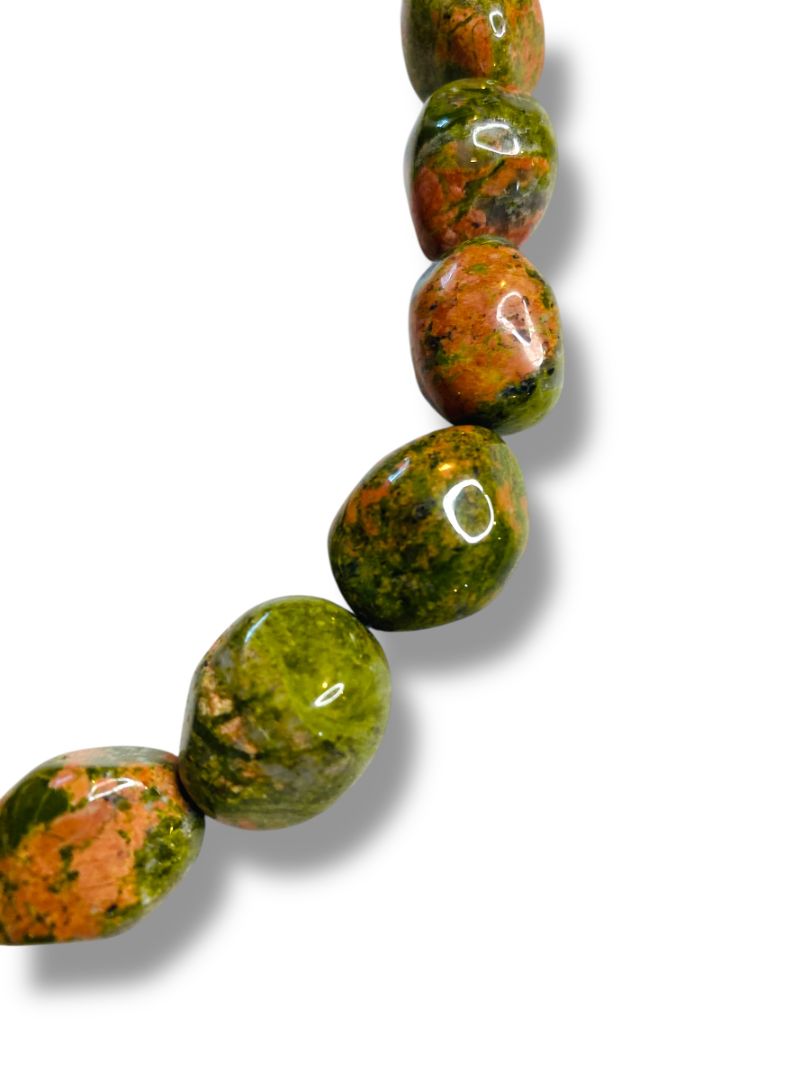 Natural Stone 15mm Unakite Beaded Necklace Toggle Clasp 17.5"