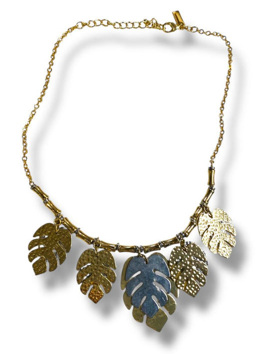 International Concepts Goldtone Necklace Leaf Silvertone Accents 18-21"