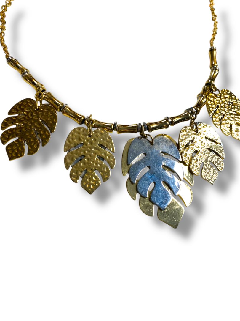 International Concepts Goldtone Necklace Leaf Silvertone Accents 18-21"