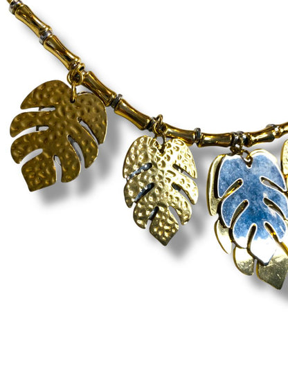 International Concepts Goldtone Necklace Leaf Silvertone Accents 18-21"