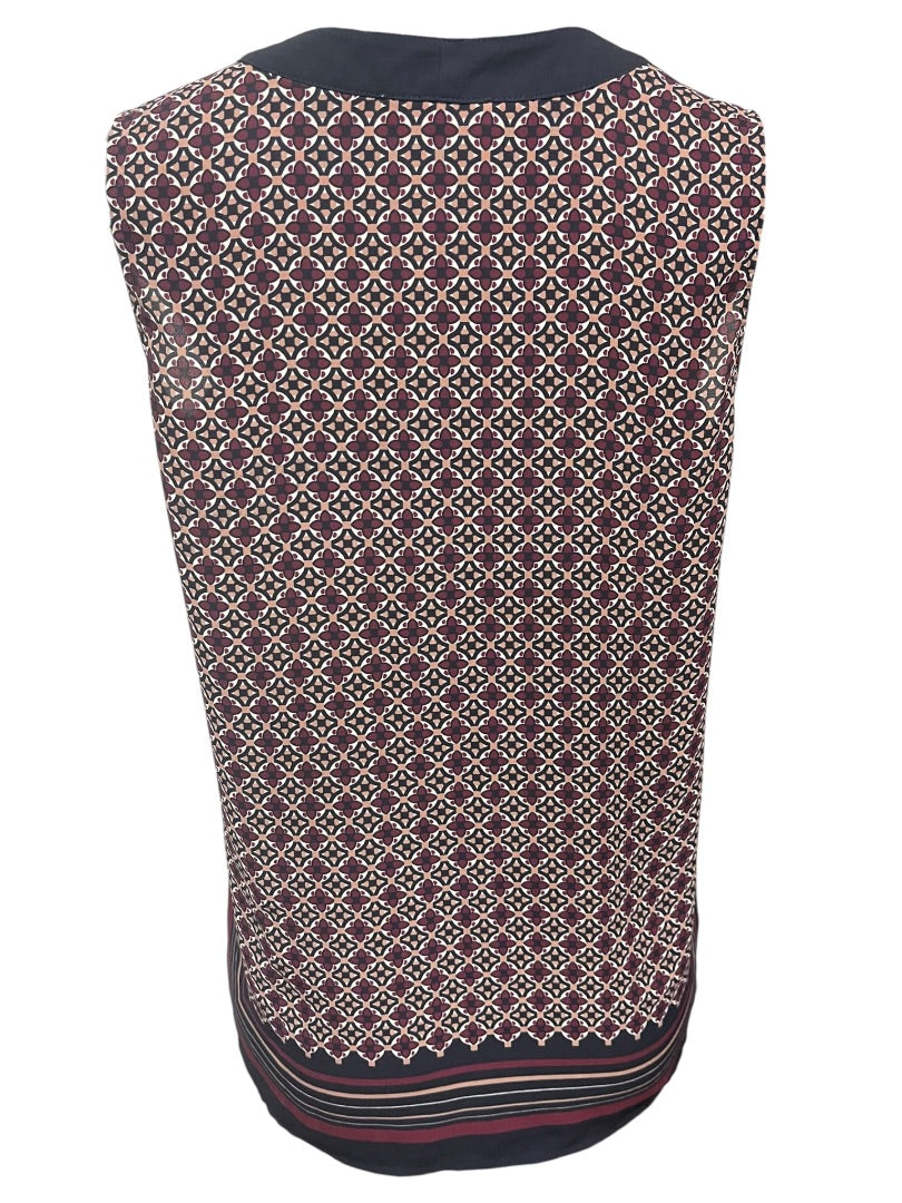 Size XS Loft Womens Split Neck Slightly Sheer Shirt Sleeveless Print