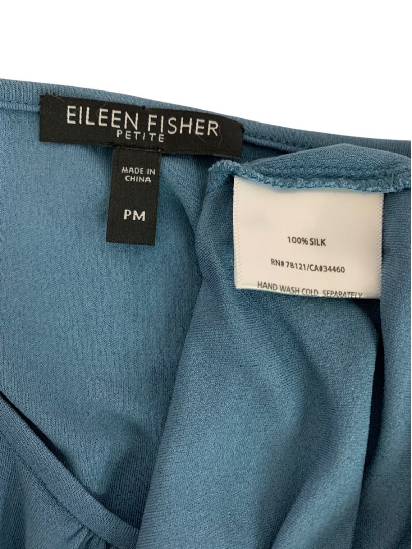 Medium Petite Eileen Fisher Womens Silk Blue Tank Shell Sleeveless Shirt