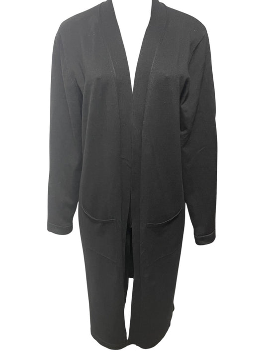 Large Joan Vass Womens Black Open Cardigan Sweater Duster Pockets