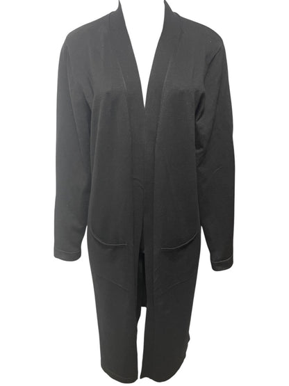 Large Joan Vass Womens Black Open Cardigan Sweater Duster Pockets