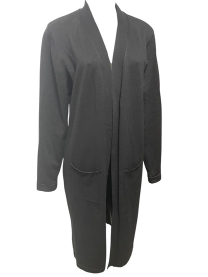Large Joan Vass Womens Black Open Cardigan Sweater Duster Pockets