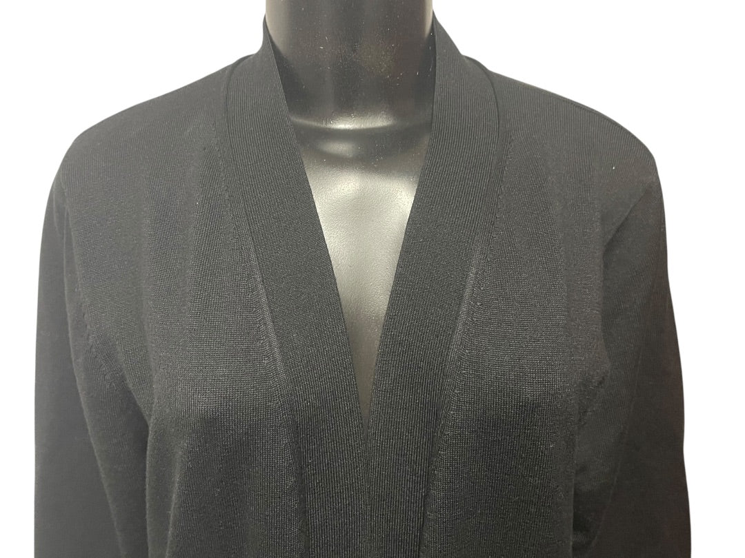 Large Joan Vass Womens Black Open Cardigan Sweater Duster Pockets