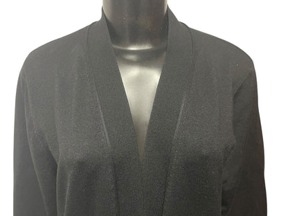 Large Joan Vass Womens Black Open Cardigan Sweater Duster Pockets