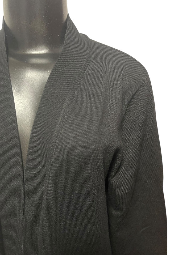 Large Joan Vass Womens Black Open Cardigan Sweater Duster Pockets