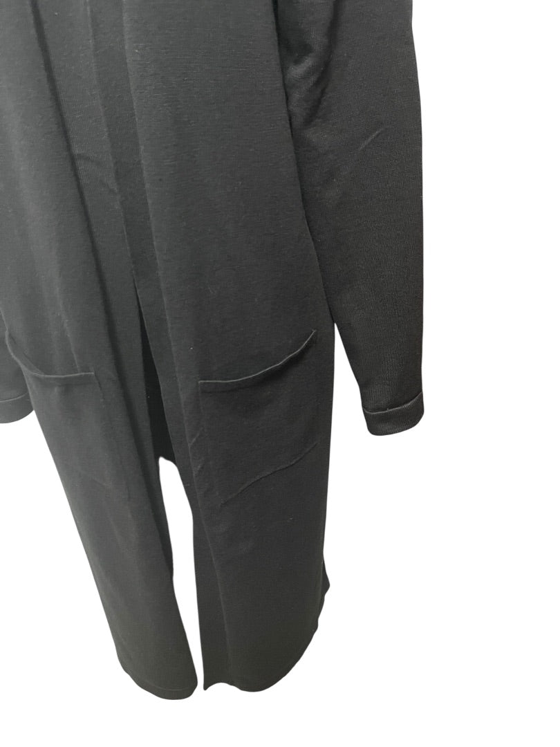 Large Joan Vass Womens Black Open Cardigan Sweater Duster Pockets
