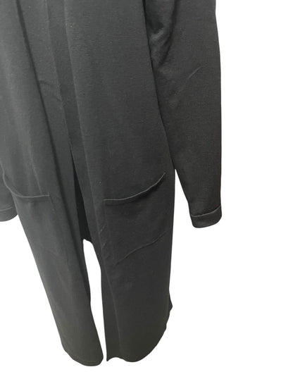 Large Joan Vass Womens Black Open Cardigan Sweater Duster Pockets