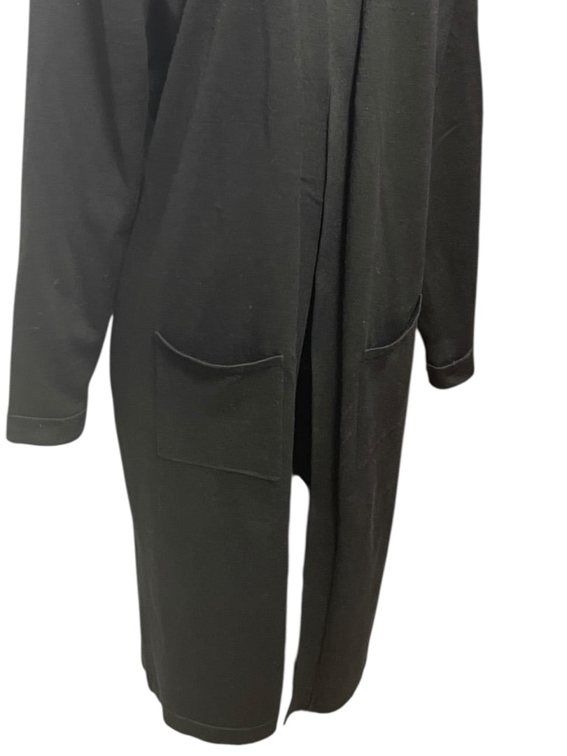 Large Joan Vass Womens Black Open Cardigan Sweater Duster Pockets