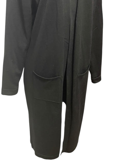 Large Joan Vass Womens Black Open Cardigan Sweater Duster Pockets