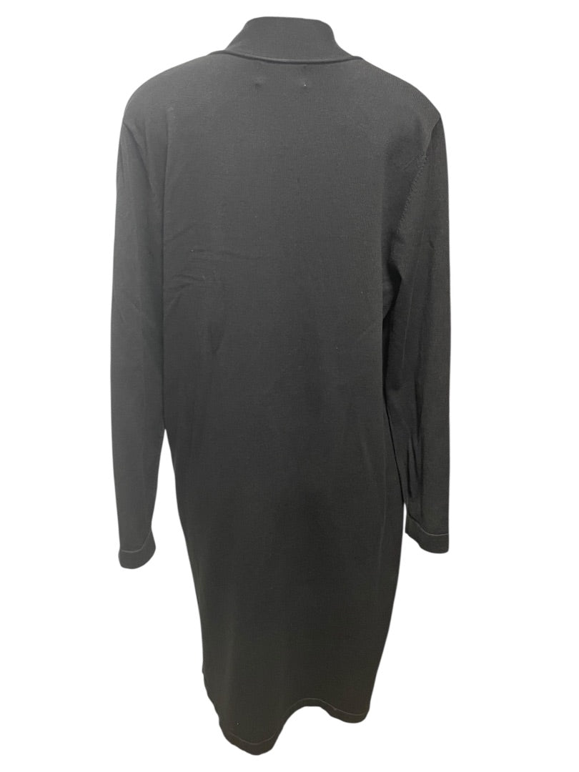Large Joan Vass Womens Black Open Cardigan Sweater Duster Pockets