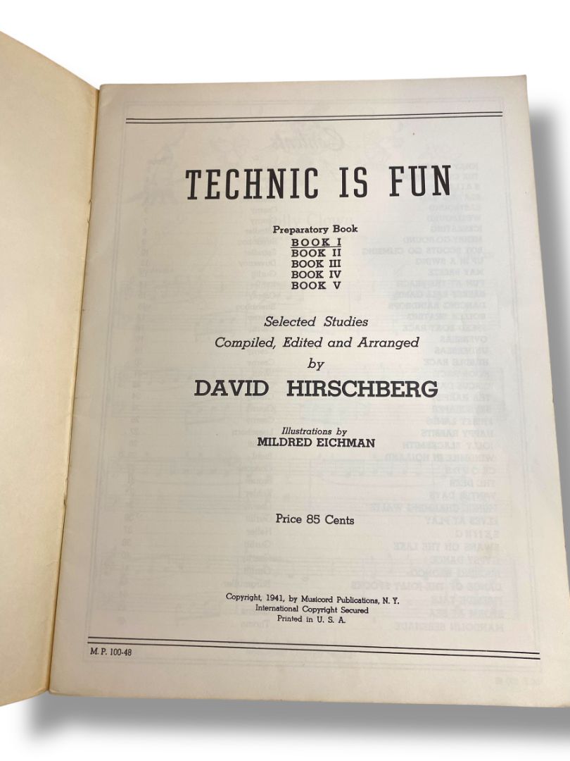 1941 Technic is Fun Book One David Hirschberg Piano Music