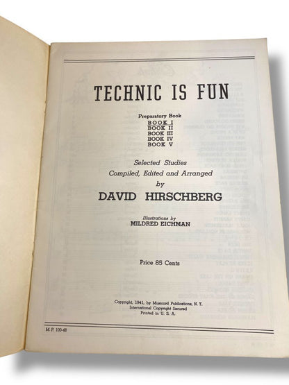 1941 Technic is Fun Book One David Hirschberg Piano Music