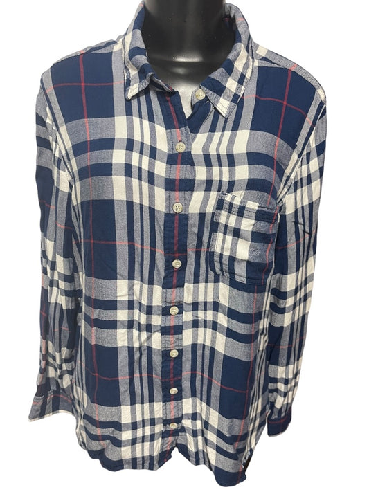 Size XXL Mossimo Womens Lightweight Navy Blue Flannel Button Up