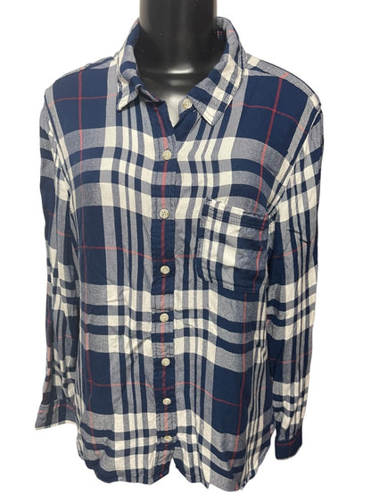 Size XXL Mossimo Womens Lightweight Navy Blue Flannel Button Up