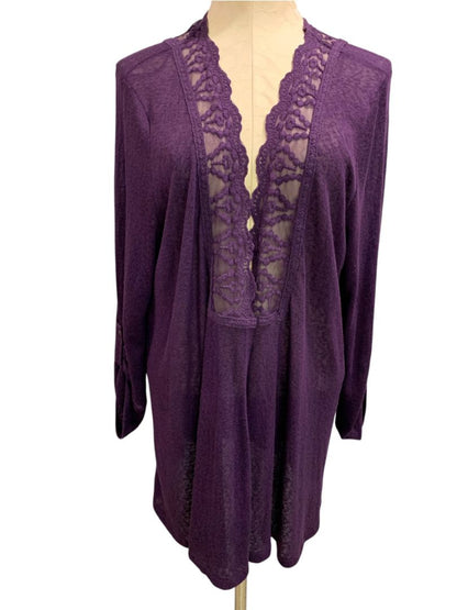 Size 2X Skies are Blue Womens Purple Lightweight Open Cardigan Lace Trim