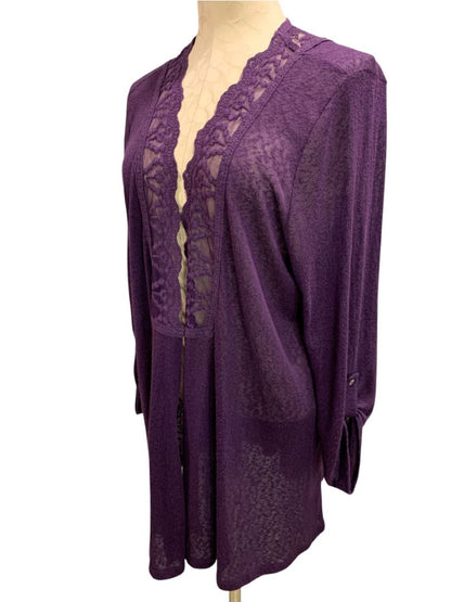 Size 2X Skies are Blue Womens Purple Lightweight Open Cardigan Lace Trim