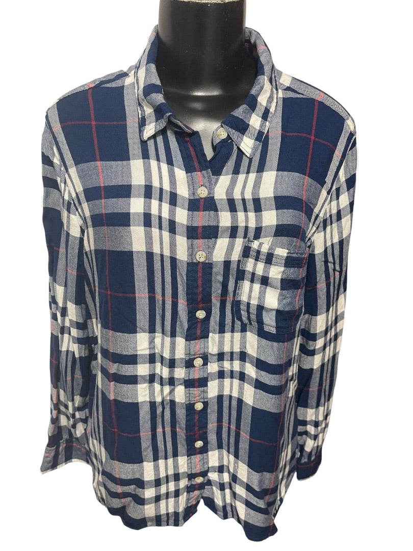 Size XXL Mossimo Womens Lightweight Navy Blue Flannel Button Up