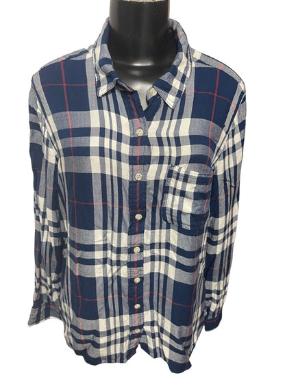 Size XXL Mossimo Womens Lightweight Navy Blue Flannel Button Up