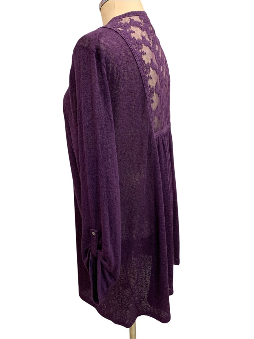 Size 2X Skies are Blue Womens Purple Lightweight Open Cardigan Lace Trim