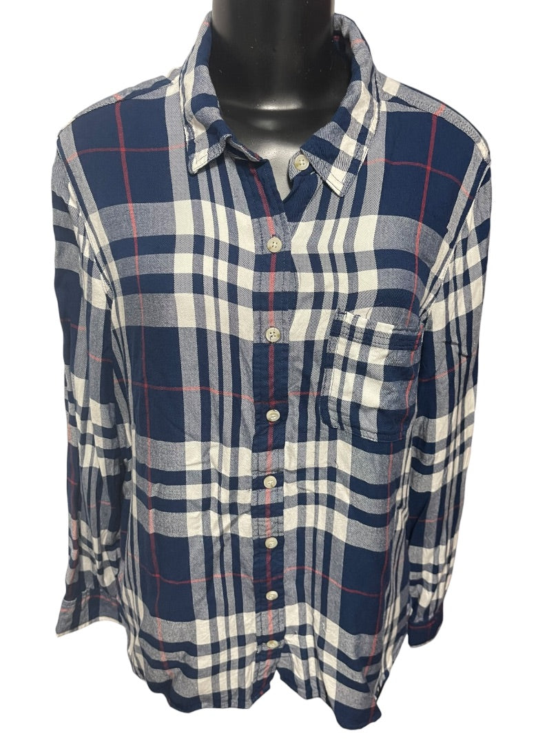 Size XXL Mossimo Womens Lightweight Navy Blue Flannel Button Up