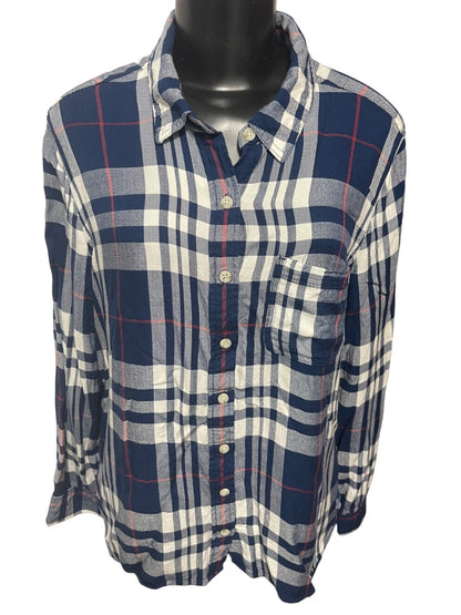Size XXL Mossimo Womens Lightweight Navy Blue Flannel Button Up