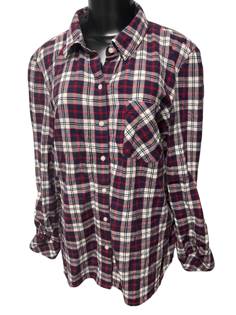 Size Large Tommy Hilfiger Womens Lightweight Plaid Button Up Shirt