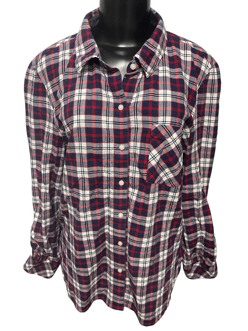 Size Large Tommy Hilfiger Womens Lightweight Plaid Button Up Shirt