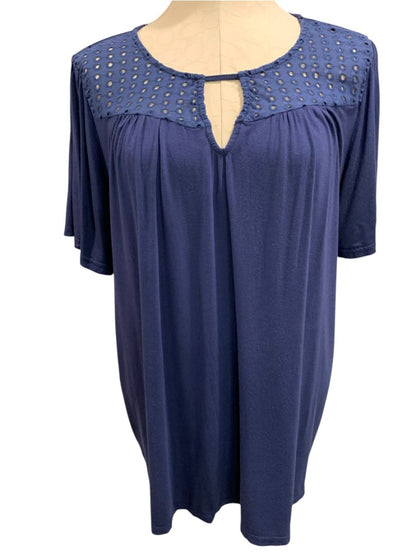 1XL Papermoon Womens Navy Blue Eyelet Yoke Tshirt Soft