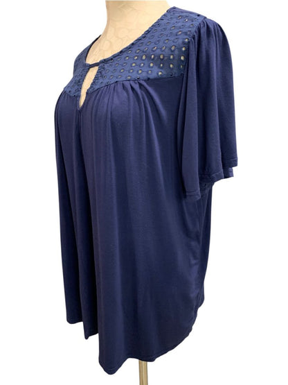 1XL Papermoon Womens Navy Blue Eyelet Yoke Tshirt Soft