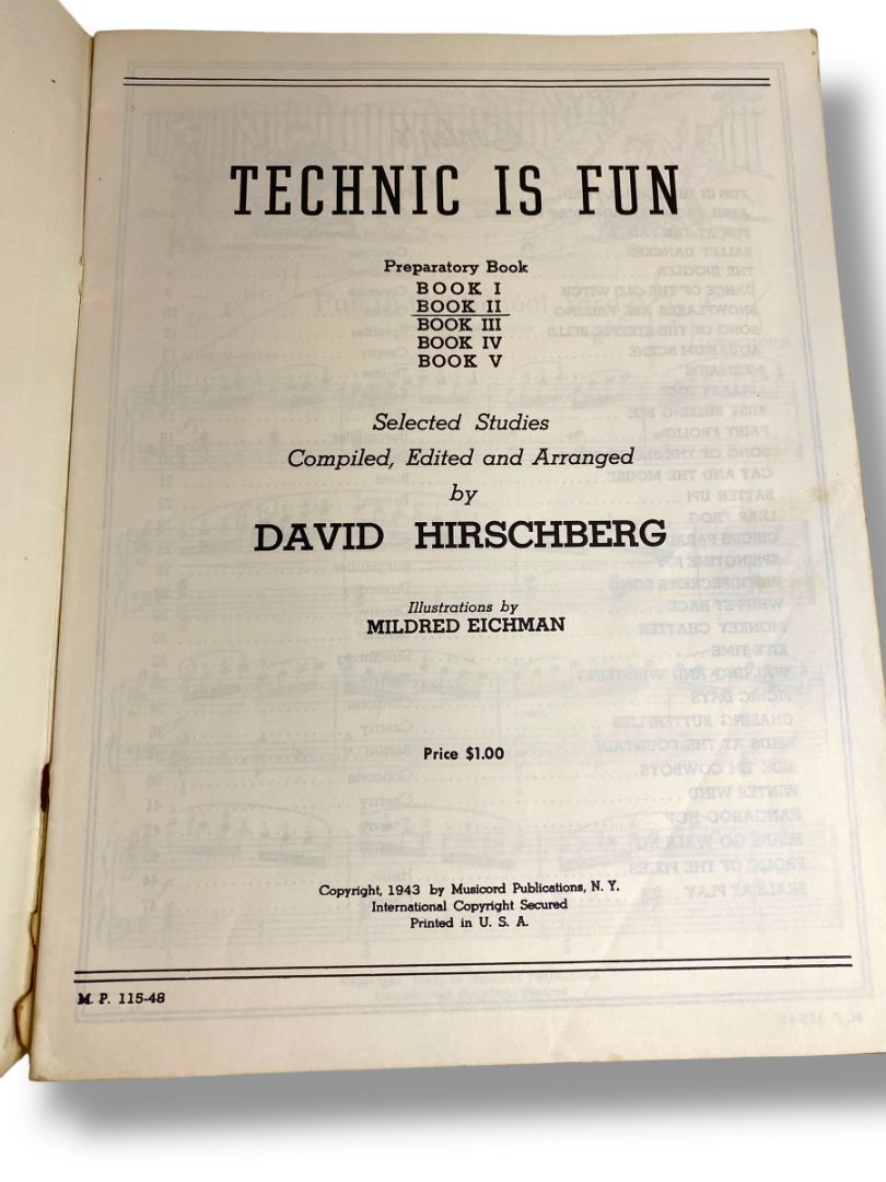 1943 Technic is Fun Book Two David Hirschberg Piano Music