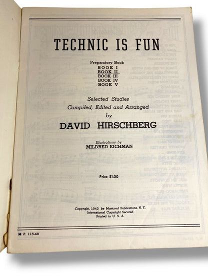 1943 Technic is Fun Book Two David Hirschberg Piano Music