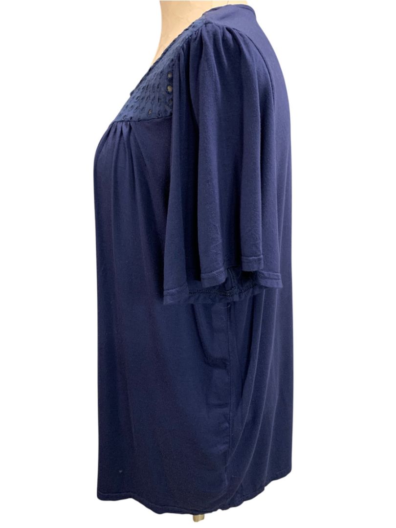 1XL Papermoon Womens Navy Blue Eyelet Yoke Tshirt Soft