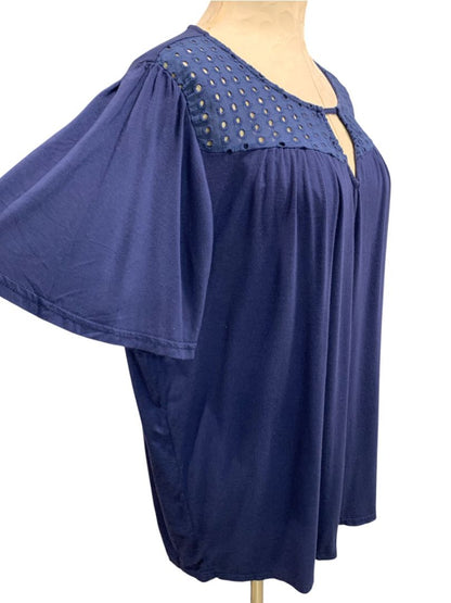 1XL Papermoon Womens Navy Blue Eyelet Yoke Tshirt Soft