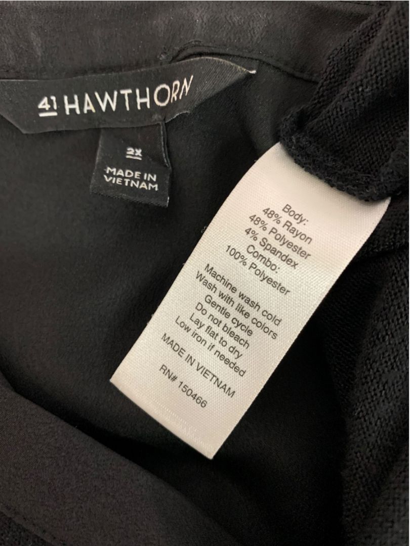 Size 2X 41 Hawthorn Womens Lightweight Black Sweater V-Neck Satin Trim