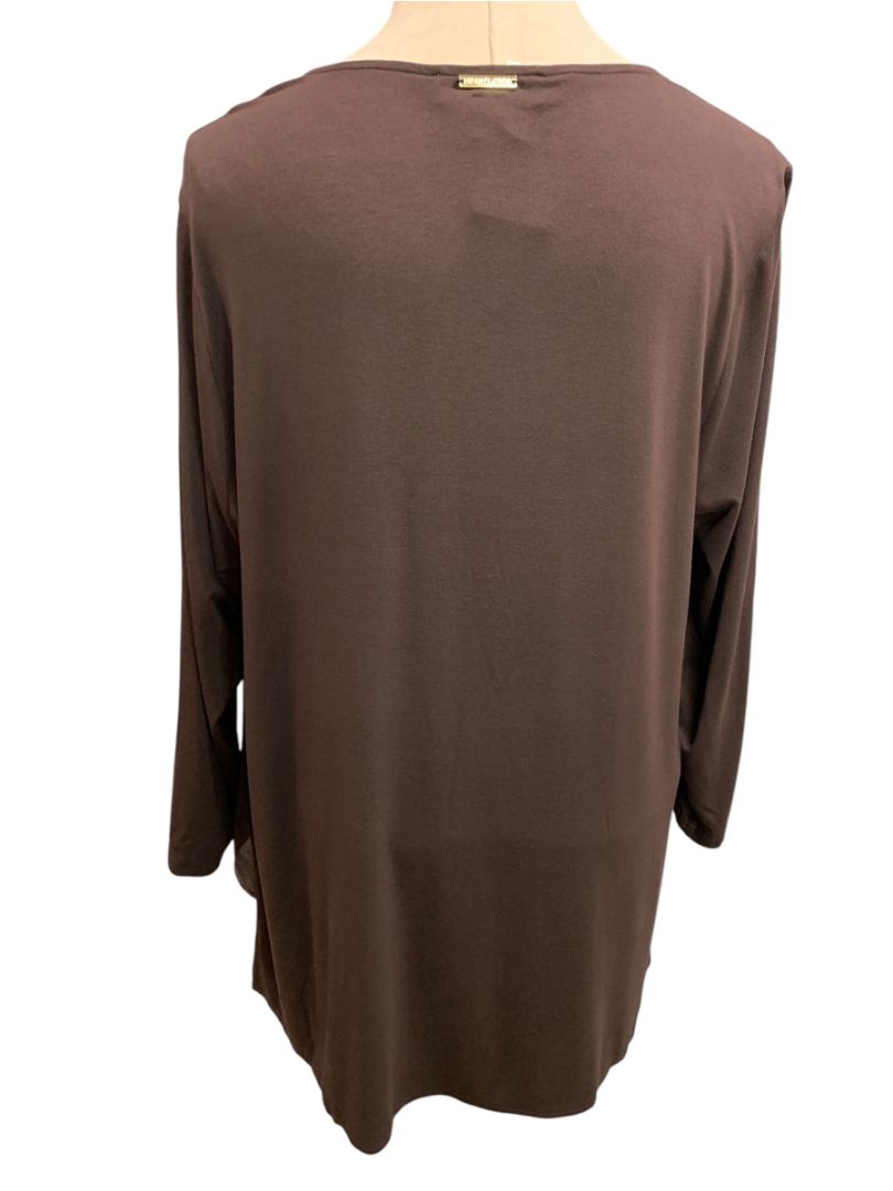 Size 1X Michael Kors Womens New Chocolate Brown V-Neck Pullover Shirt