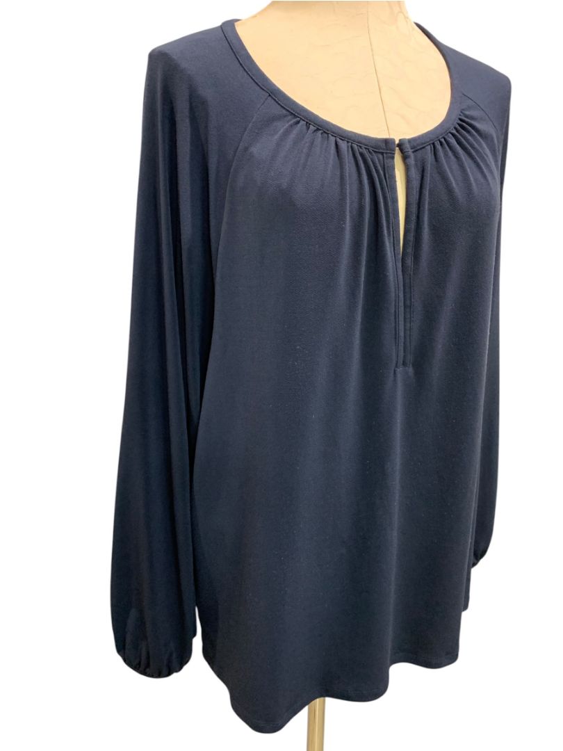 XXL Banana Republic Womens Navy Blue Pullover Shirt Keyhole Neckline Stretch