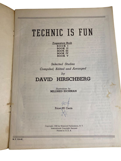 1948 Technic is Fun Preparatory Book David Hirschberg Piano Music