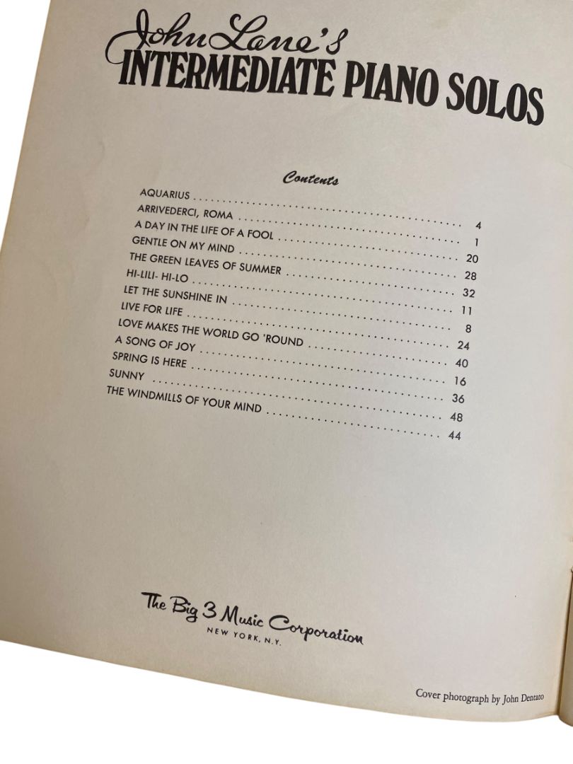 1971 John Lane's Intermediate Piano Solos Book Big 3 Music