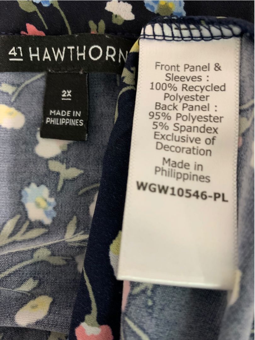 Size 2X 41 Hawthorn Womens Pullover Short Sleeve Blouse Black Floral