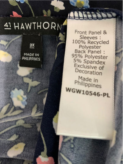 Size 2X 41 Hawthorn Womens Pullover Short Sleeve Blouse Black Floral