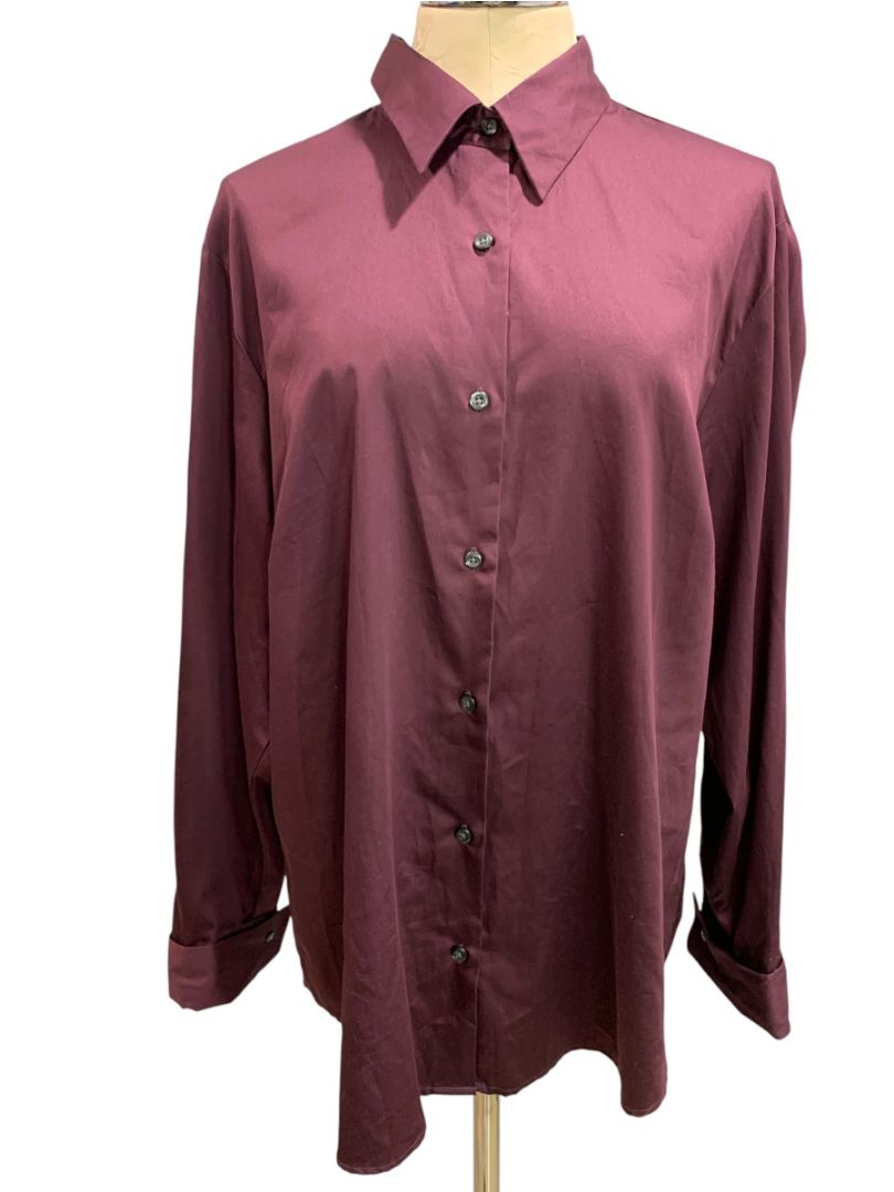 Size XXL Tall Eddie Bauer Eggplant Womens Button Up Blouse